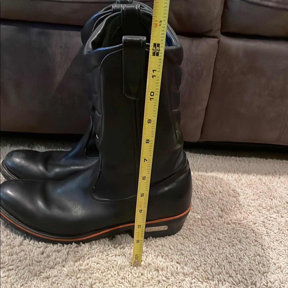 Harley-Davidson Black Leather Pull-On Men's Boots with Orange Trim - Picture 3 of 16